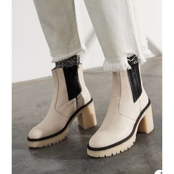 Free People Boots James Chelsea Bone/White Leather Womens EU 41 US 10.5 Platform - Picture 5 of 14